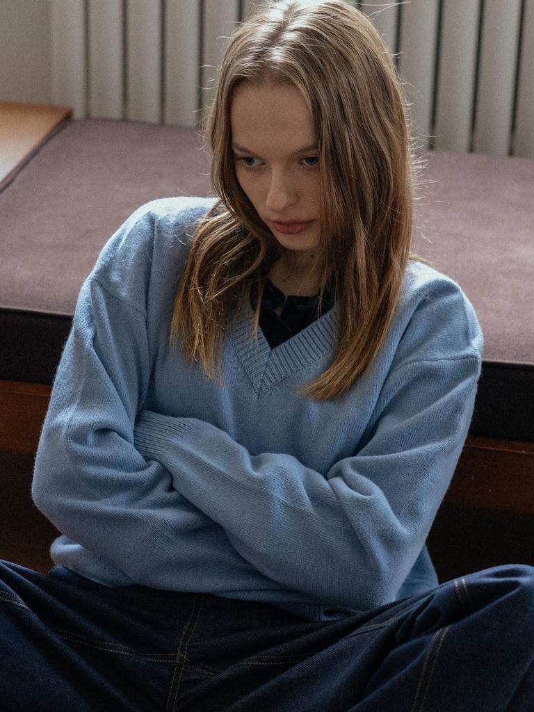Endeopobeu Classic Fine Wool V-Neck Knit _ Blue