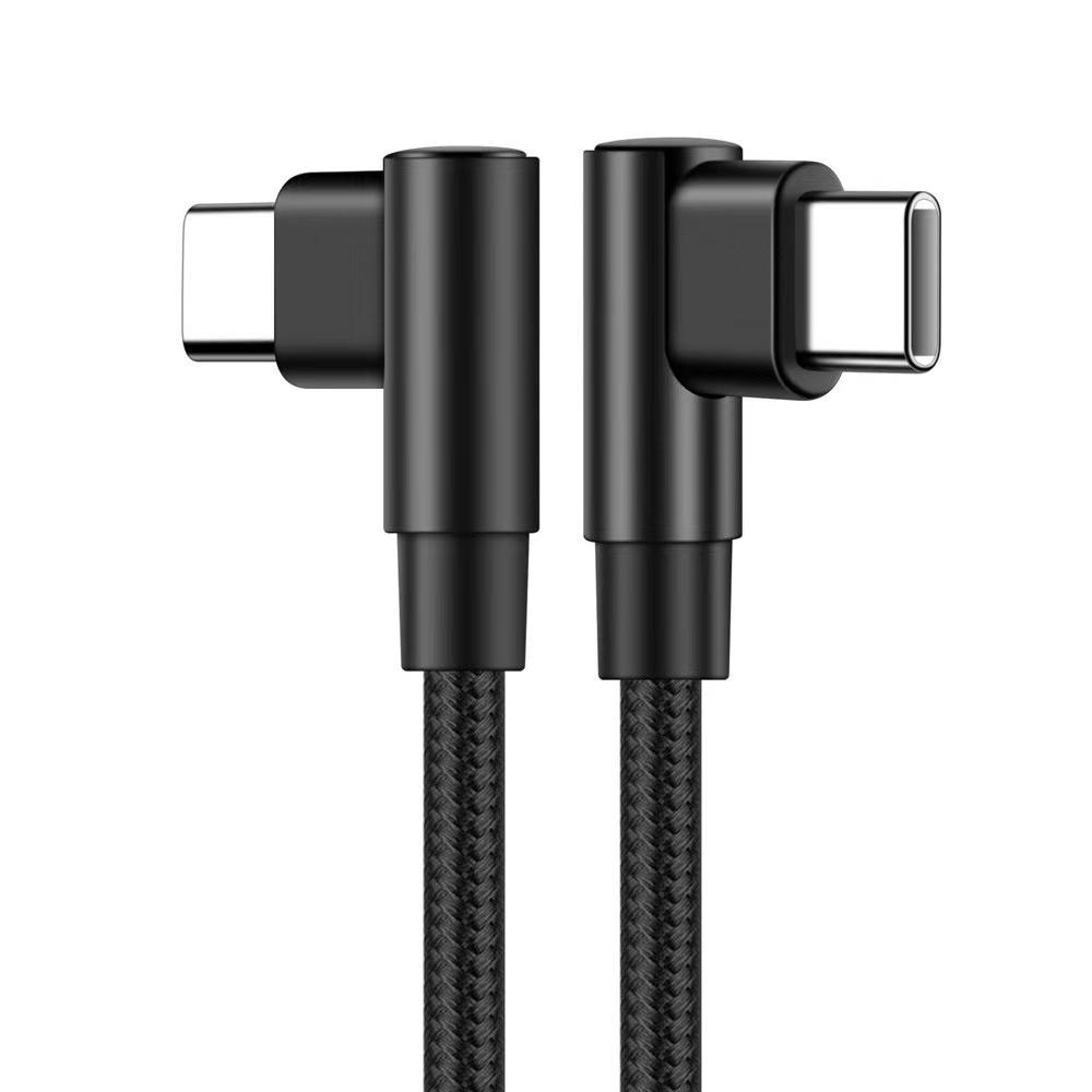 Factory Direct Nylon Braided Cable Double Bend 90 Degree 60W Fast Charging USB C to USB C Cable 2 m