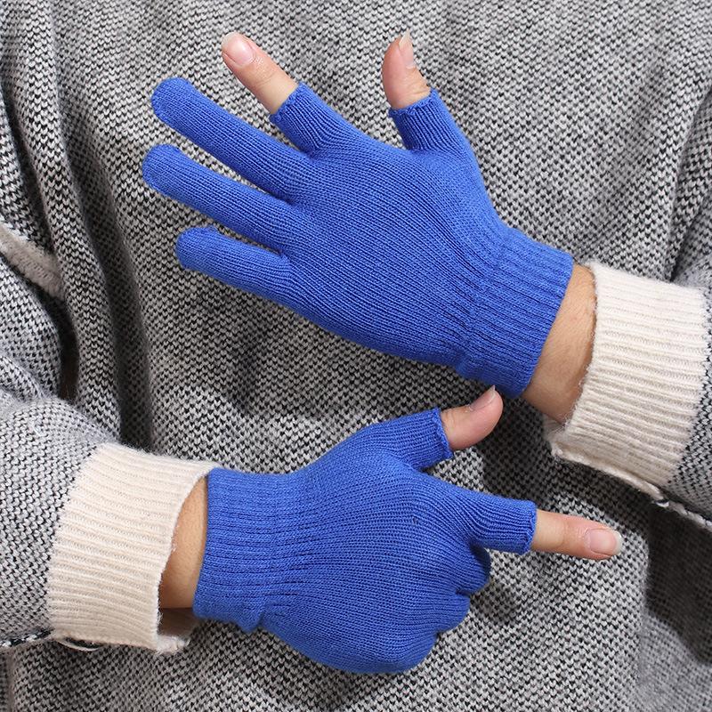 

Перчатки для мужчин и женщин, теплые на осень и зиму, перчатки с открытыми пальцами и двумя пальцами для письма, перчатки из пряжи one size