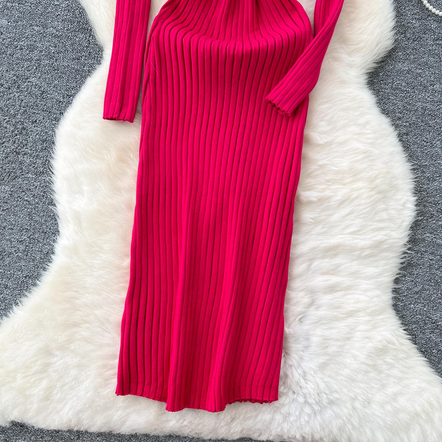 Винтажное базовое платье с V-образным вырезом и длинным рукавом — фото 14