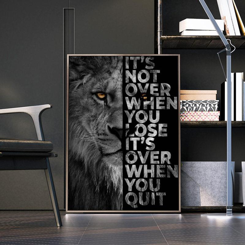 Black Lion with Inspirational Words Wall Canvas Art Painting Posters And Prints On Canvas Art Picture for Living Room Home Decor