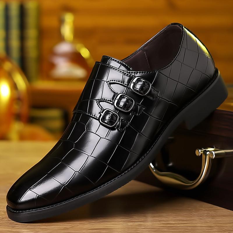 New British Buckle Monk Strap Loafers Pointed Crocodile Pattern Shoes For Men Designer Formal Wedding Dress Homecoming Footwear