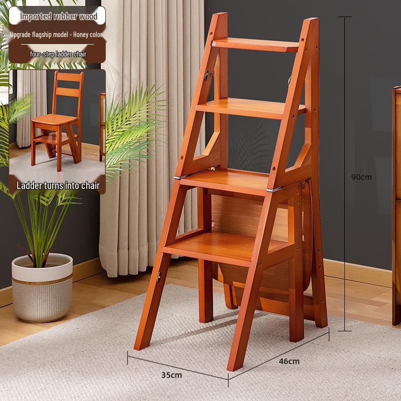 Solid Wood Folding Ladder Chair: Dual-Use Indoor Step Stool and Multifunctional Staircase.