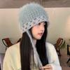 Mixed-color Straps Handmade Knitted Cap Ear Protection Winter Warm Cap  Women Girls Maiden