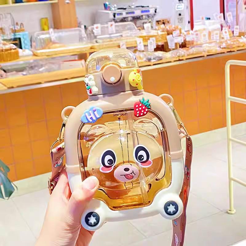 Kawaii Bear Water Bottle BPA Free For Kids 1000ml Plastic Cute Bubbule Tea Milk Portable School Drinking Bottles With Straw Gift