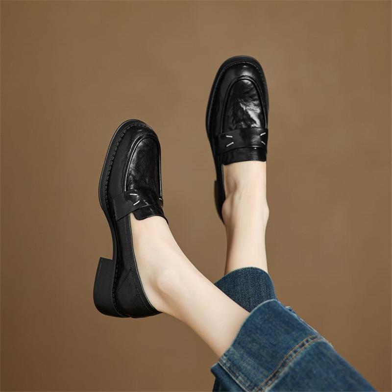 Fashion New Spring Sheep Leather Woman Shoes Round Toe Women Pumps Shoes for Women Chunky Heel Loafers Fashion Concise Casual Shoes
