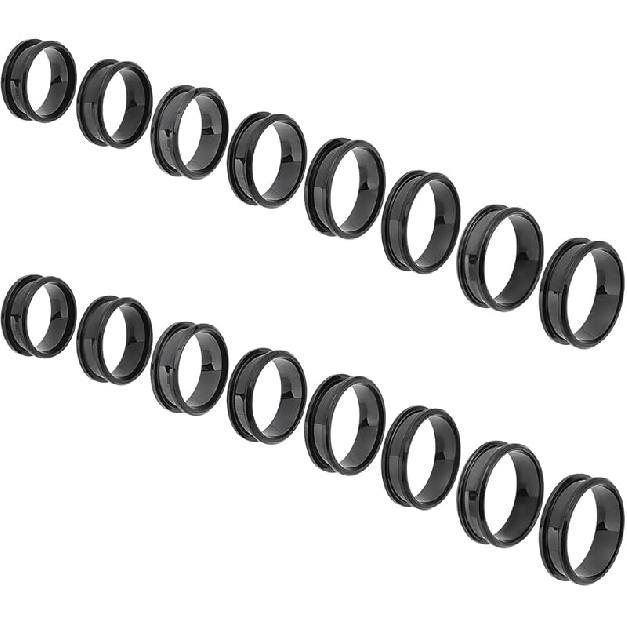 UNICRAFTALE 16pcs Stainless Steel Black Finger Ring - 8 Sizes Blank Core for Inlay Round Grooved Empty Blanks With Velvet Pouches for Jewelry Making