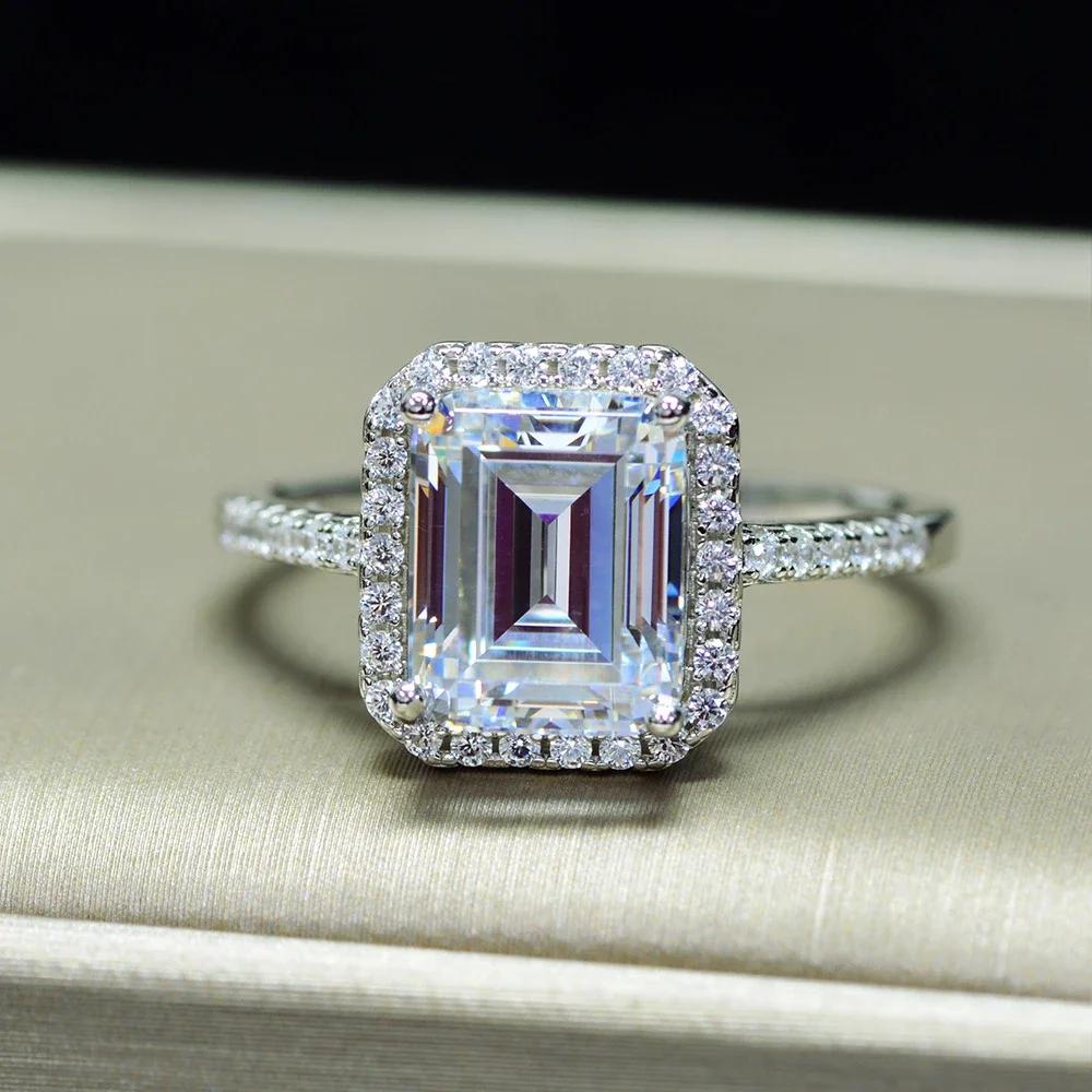 Cbtb Rectangular Moissanite Ring 925 Silver Engagement Quality Goods Jewelry