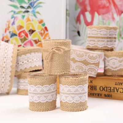 2M 5CM Natural Jute Burlap Rolls Hessian Ribbon With Lace Vintage Rustic Wedding Decor Ornament Burlap Party Diy Craft Supplies