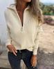 Women Autumn Winter Solid Color Knit Sweater Half‑High Collar Zipper Pullover Long Sleeve Casual Knitwear Top