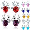 Christmas Reindeer Earrings With Crystal Gemstone For Women Fashion Jewelry