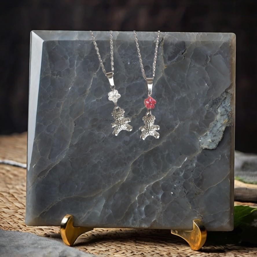 Pair Necklace Bear Matching Silver Bear Red Transparent Bear Animal Bear Accessories Matching & Women's Men's
