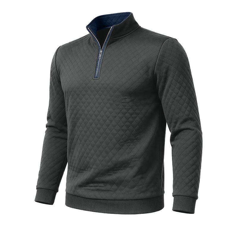 Autumn Winter Men's Solid Color Plaid Hoodie Fashion Stand Collar Half Zipper Casual Sweatshirts Men Loose Pullovers
