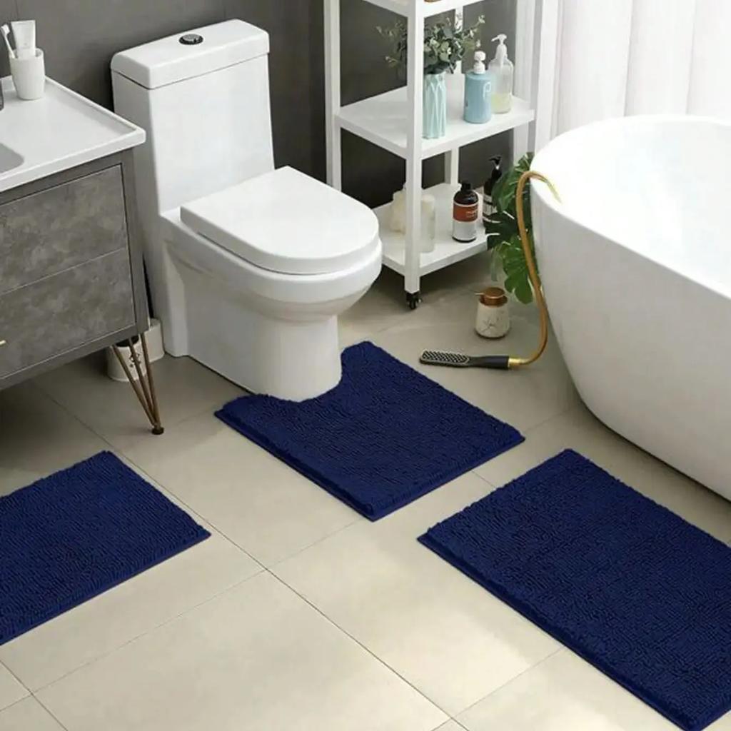 1pc-Soft and Absorbent Chenille Bath Mat - U-Shaped and Rectangle Rug for Bathroom Decor and Anti-Slip Toilet Mat