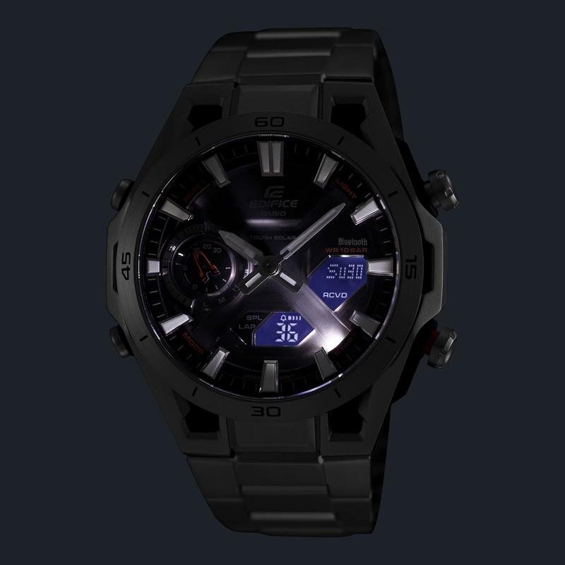 

CASIO EDIFICE 100 meters waterproof fashion trend solar Quartz Steel Strap men s watch black dial ECB-2300DC-1A чорний