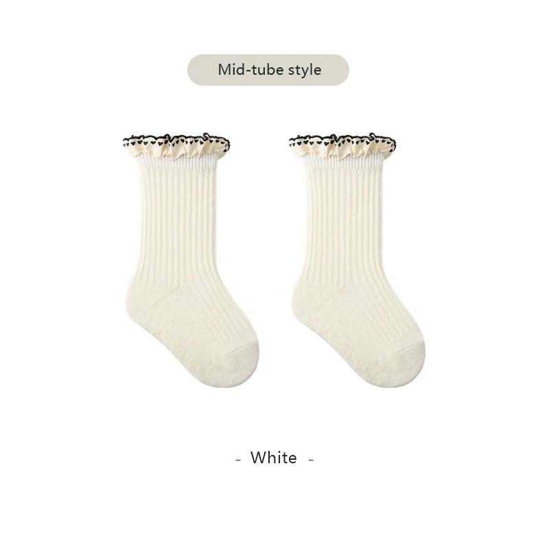Autumn Baby Mid-Tube Socks Children Lace Princess Socks Vintage Solid Color Kids Crew Socks For Girls Long Tube Socks