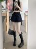 Women's High-Waisted Black Denim Shorts, Summer 2024, Loose A-Line Wide Leg Design, Small Size