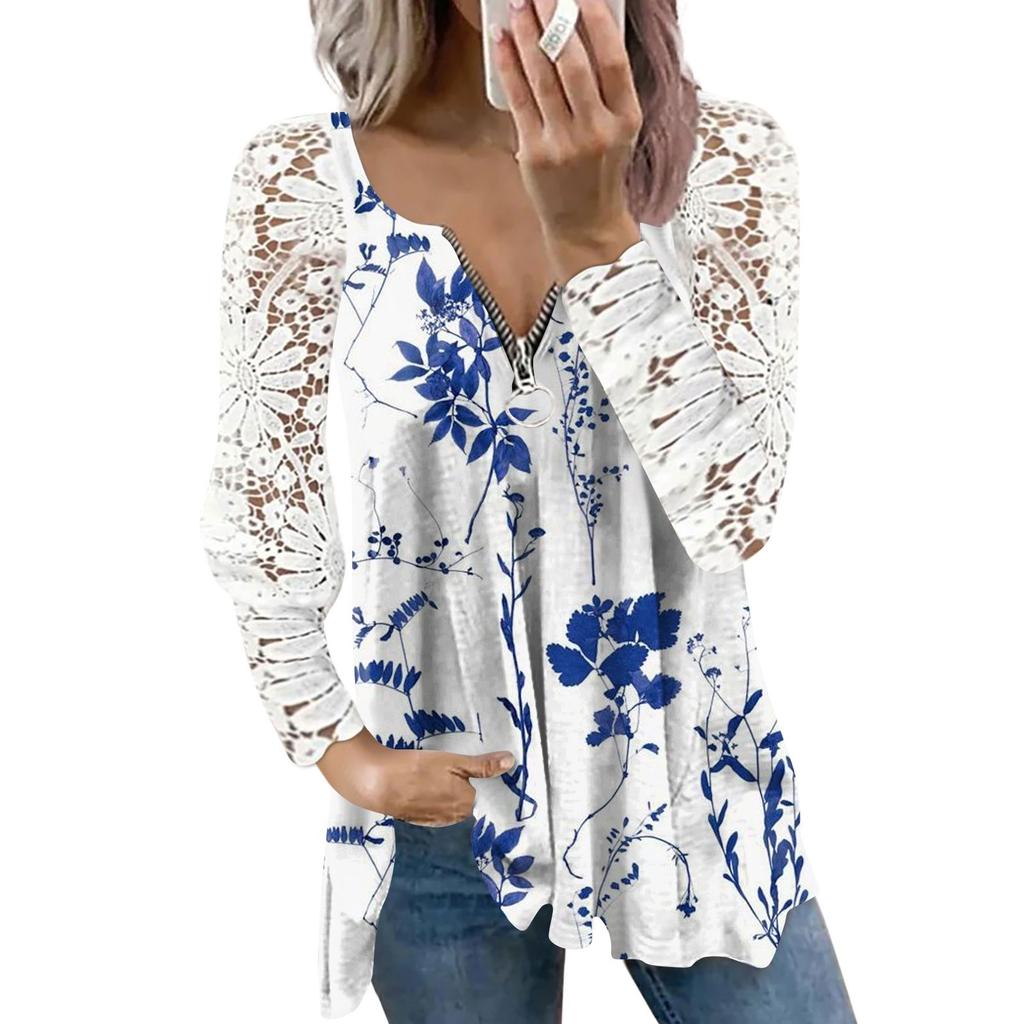 Women's T-shirt Printed Lace Sleeve Printed Top