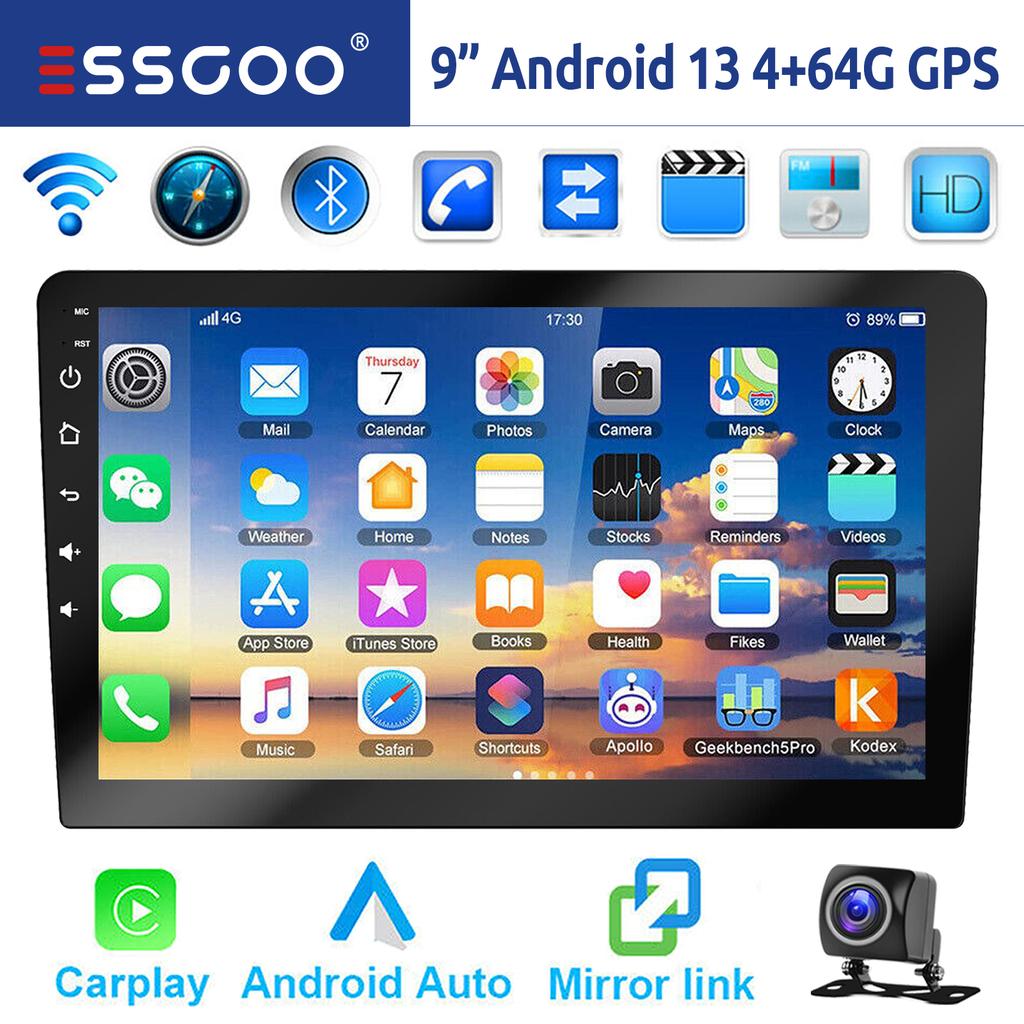 ESSGOO 7"/9"/10“ 2 DIN Android 13 4+64G Car Stereo Carplay Android Auto GPS Navigation Bluetooth FM RDS Radio WIFI Touchscreen