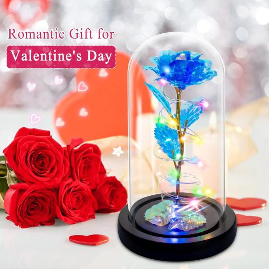 Ewige Rose in Kuppel mit LED-Licht Romantisches Leuchten Künstliche Rose Geschenk für Ehefrau Freundin Oma Jahrestag Geburtstag Valentinstag Feiertag