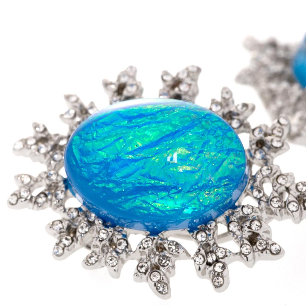 Medieval Vintage Copper Alloy Platinum Plated With Diamonds Imitation Opal Retro Niche Design High-End Round Stud Earrings