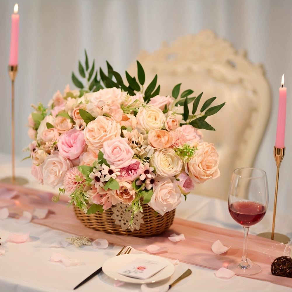 Artificial Flower Combination Box Set, Pink Silk Artificial Rose Bride Bouquet for Outgoing/Indoor DIY Center Piece Flowers for