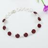 Round Natural Garnet Bracelet, 925 Sterling Silver Bezel Bracelet, Red Gemstone Bracelet, Gift for Wife