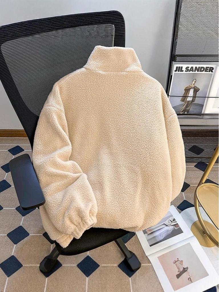 Herren Trendy Fleece Stehkragen Jacke - Winter Lammwolle, Dick, Warm, Lässiger Baumwollmantel