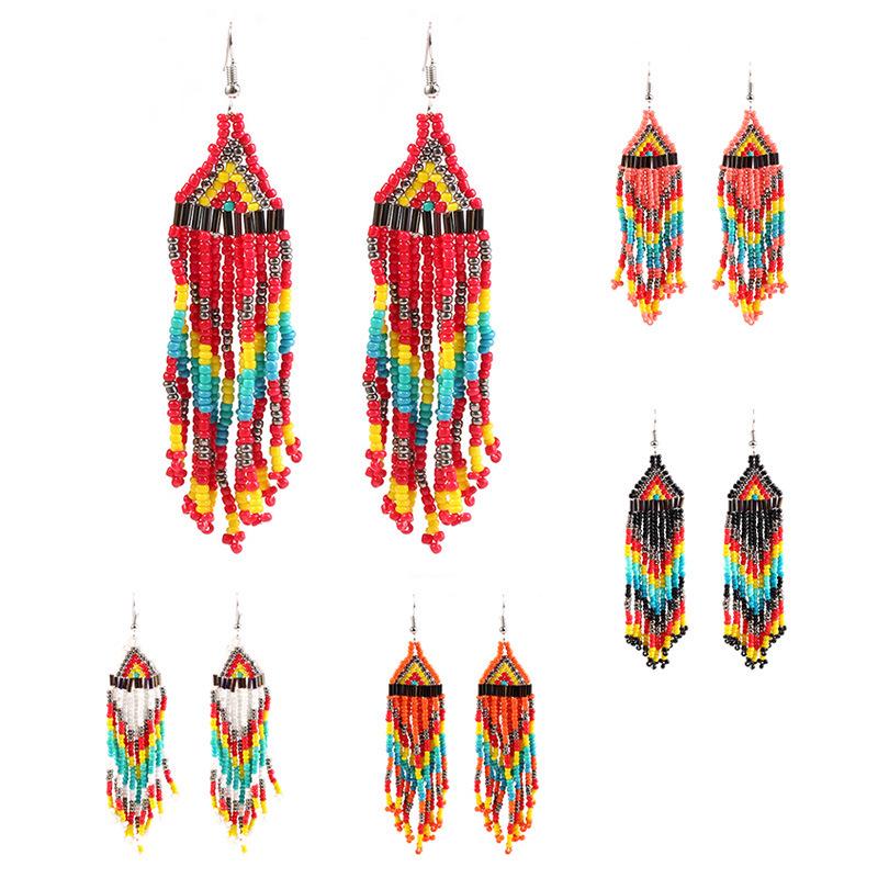 European & American Multi-Layer Rice Bead Retro Tassel Earrings