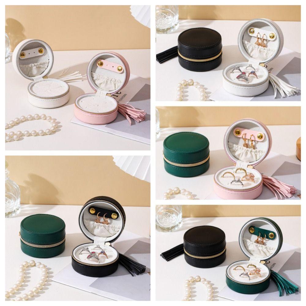 Solid Colored Jewelry Storage Box Round Necklace Ring Case Simple Earring Organizer  Girls
