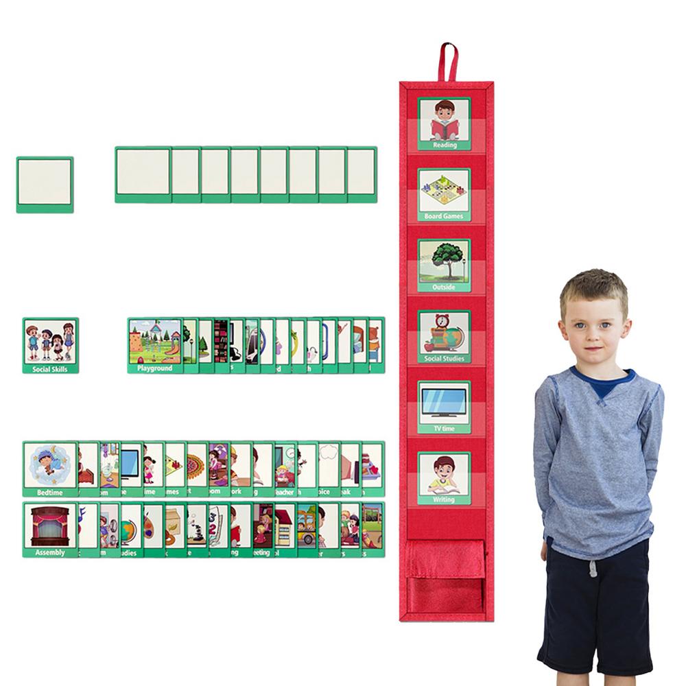 Визуальное расписание для детей: График вечерней рутины, Карманный график для класса, Ежедневный график поведения с 45 карточками активностей и 9 пустыми карточками красный