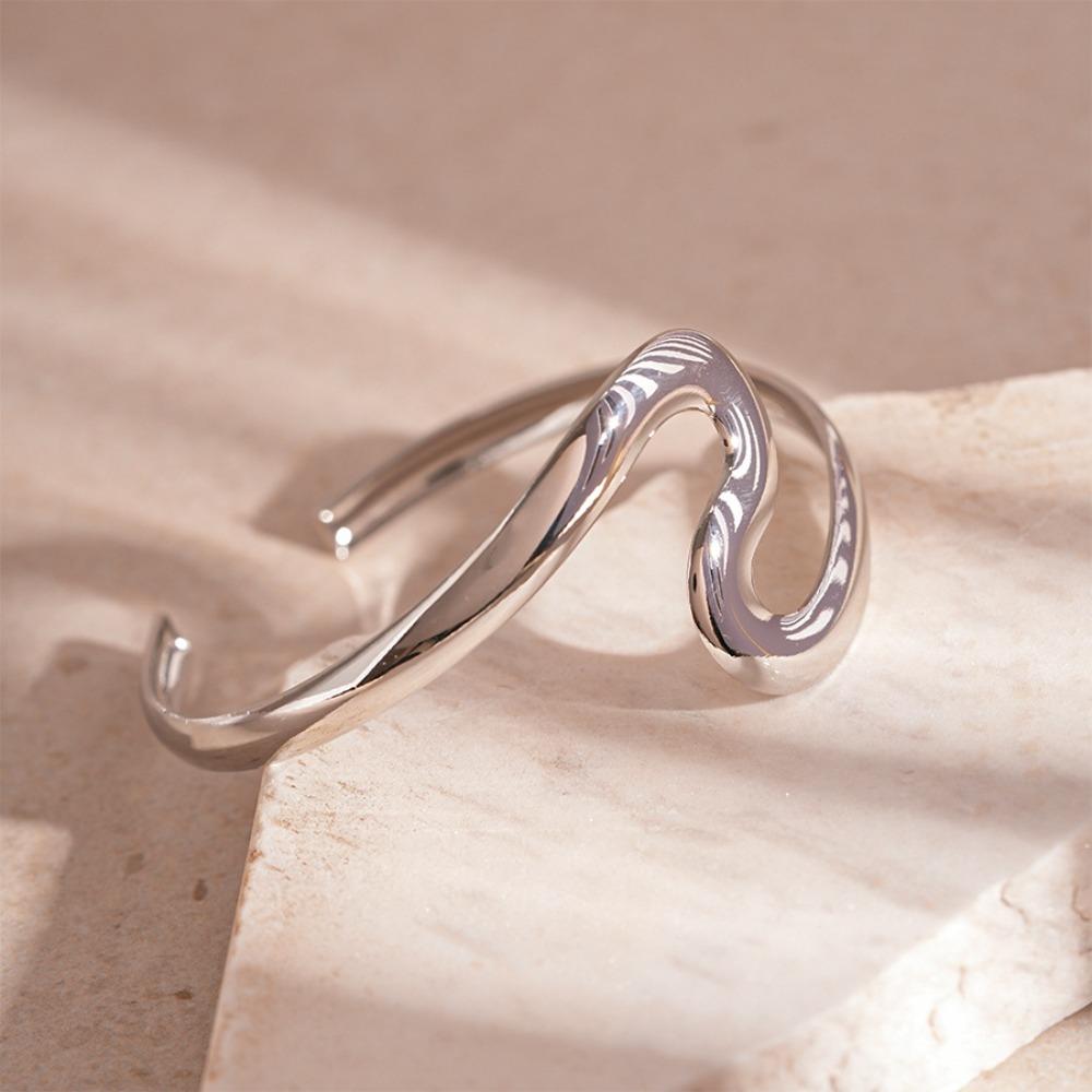 Hohle Blume Metall Armspange Geometrie Wellenlinie Weit Offene Armspange Frauen Armspange Armreif Frauen