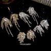Silver Needle Rhinestone Firework Tassel Stud Earrings - Elegant and Fashionable Ear Ornaments for Women