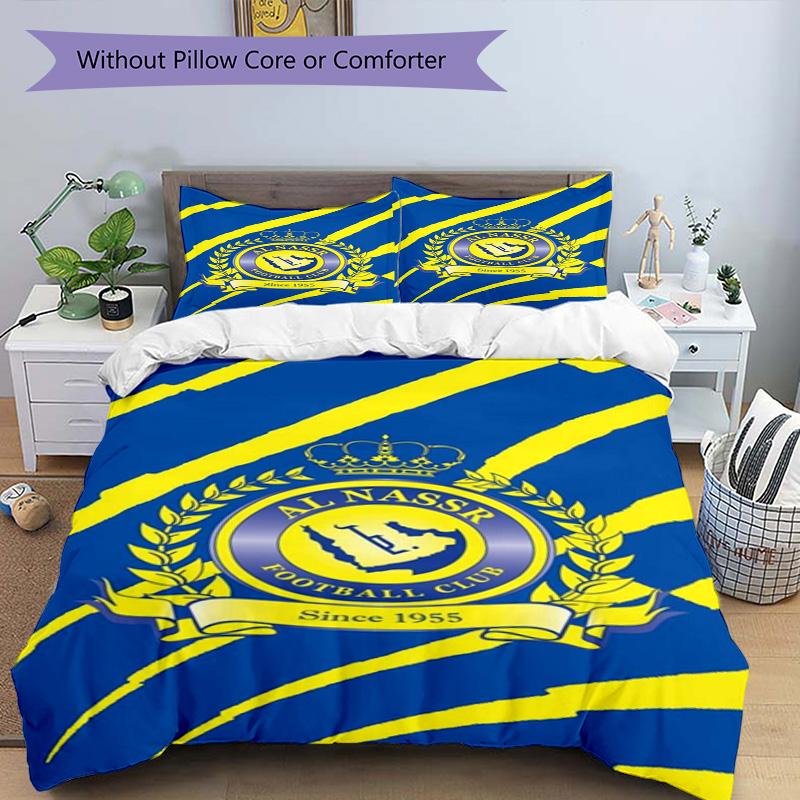 Al-Nassr Football Club Crest Printed Pattern Duvet Cover Set – includes 1 duvet cover and 2 matching pillowcases Bedroom decor Christmas gifts