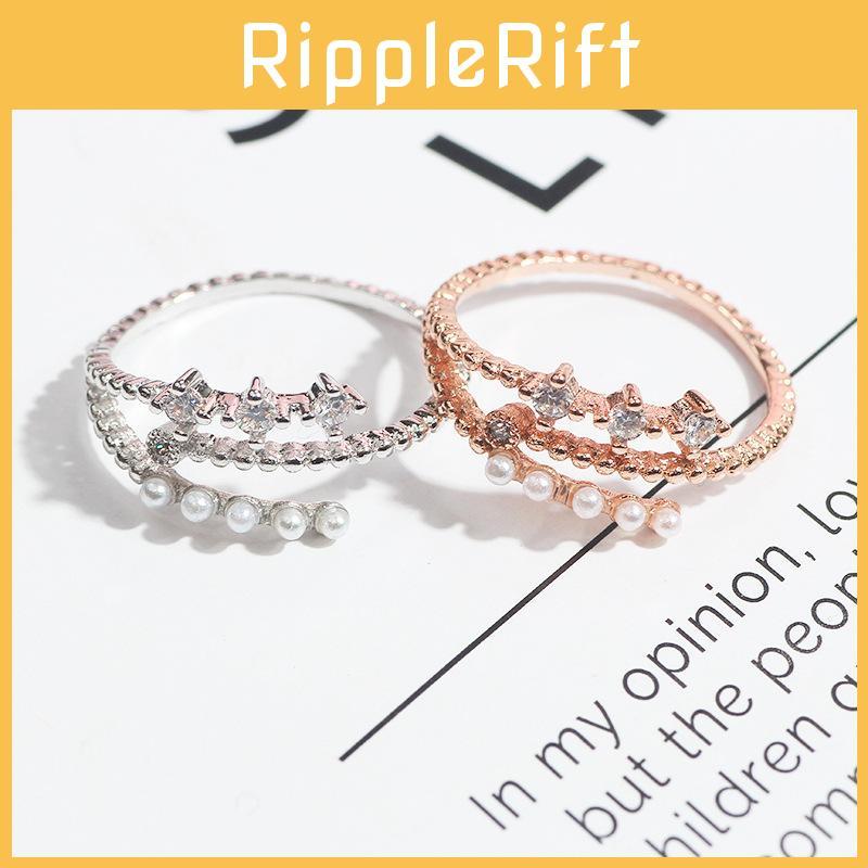 Stylish Korean Fashion Lightweight Adjustable Pearl And Zirconium Ring For Women