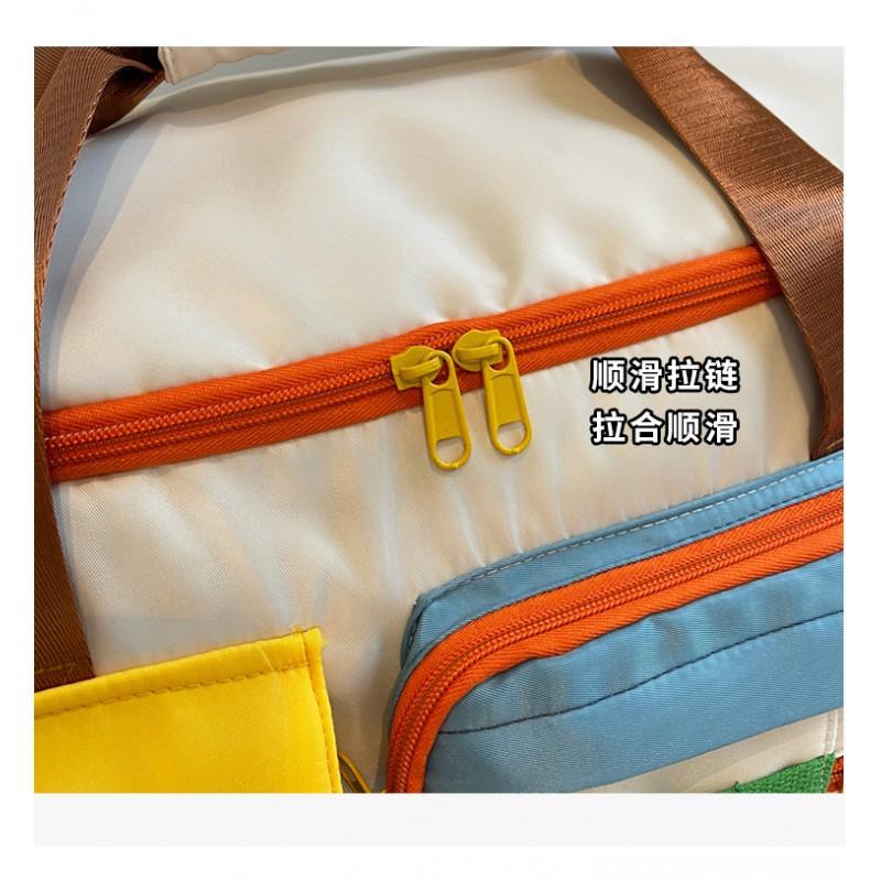 Fashion Contrast-color Diagonal Fitness Bag Large-capacity Travel Hand Luggage Light Outing Short Business