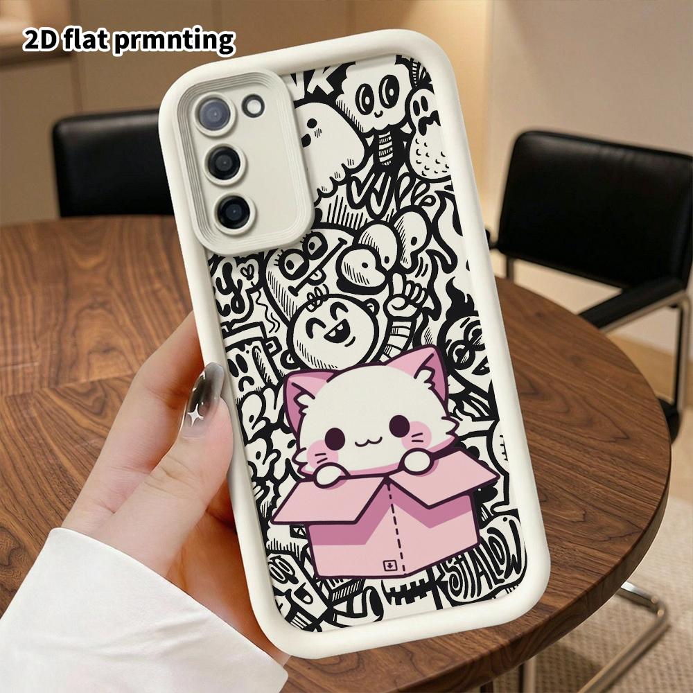 Phone Case: 2D Flat Samsung Galaxy A34 A35 M05 M06 S20 S22 S21 FE Plus 5G Protective Case, Cartoon Kitten, Christmas and Halloween Gift