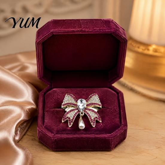 Coats Accessory Retro Rhinestone Bow Brooch, Bowknot Pin with Waterdrop Faux Pearl, Tie Women Jewelry Accessories for Wedding Party Daily Wear Bag