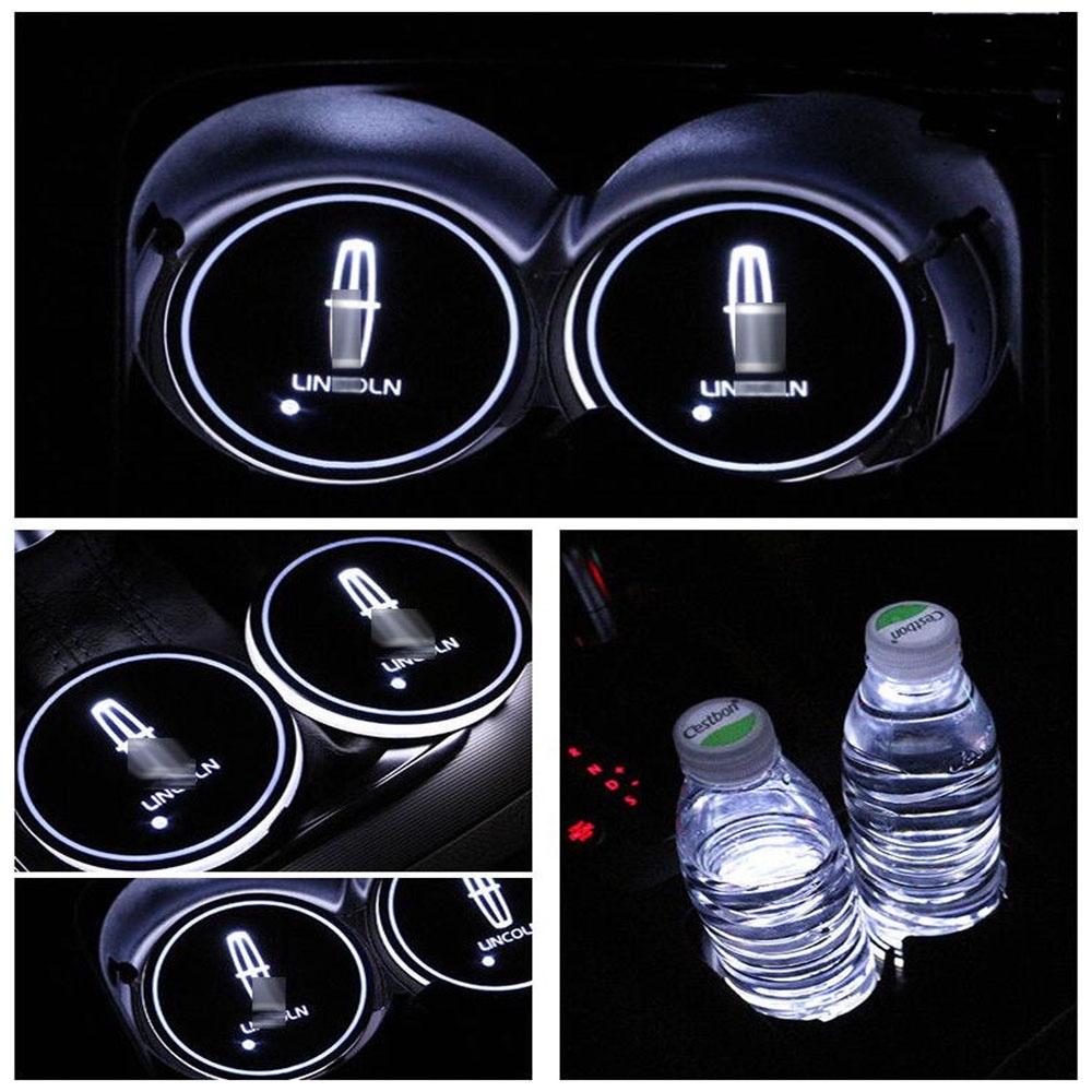 Led Colorful 2pcs Car Cup Holder Pad Mat For Auto Atmosphere Lights