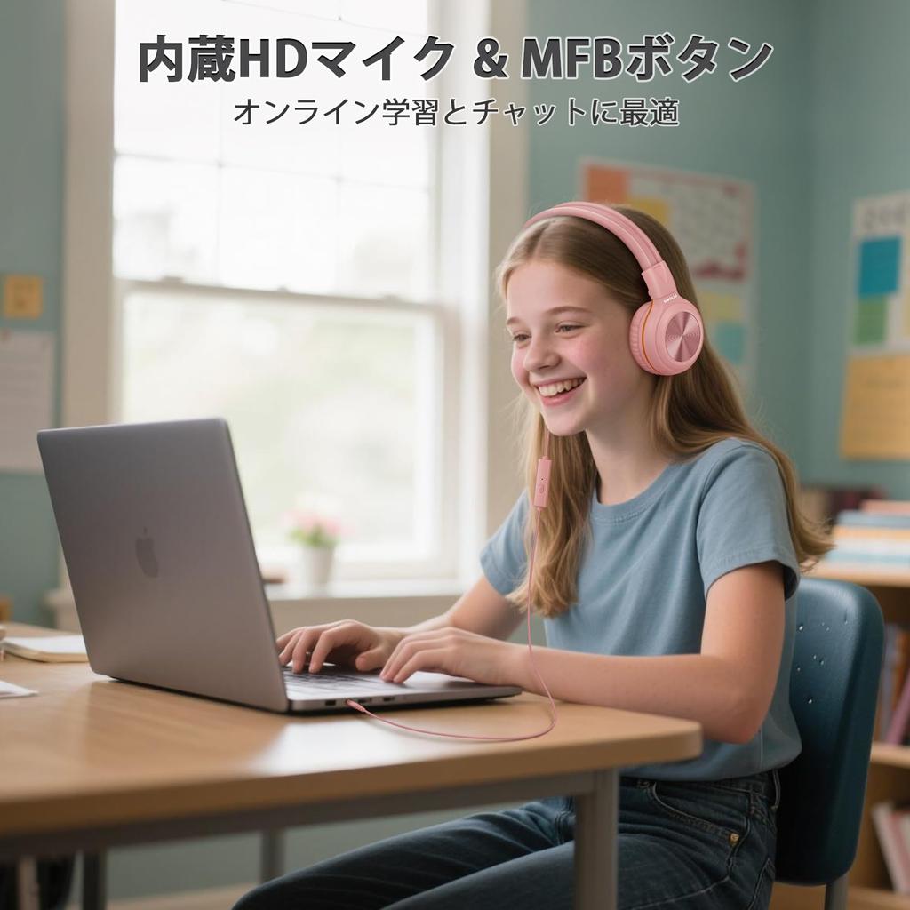 SIMOLIO Kabelgebundene Kopfhörer mit 104dB Lautstärke Faltbares Leichtgewicht-Headset mit Share-Buchse für 904P Mädchen-Mikrofon, 85dB, 94dB, Begrenzungen, & Tasche, Kinder, Schule,