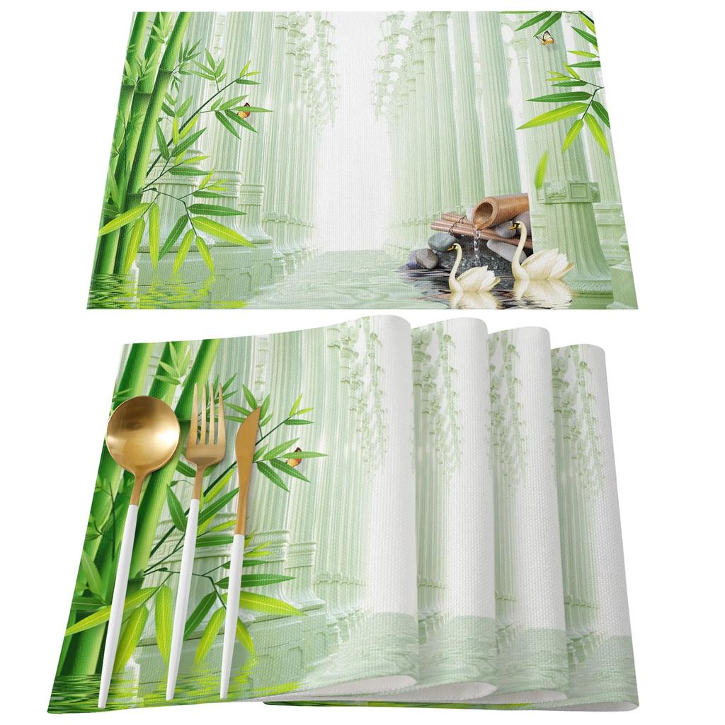4 Pcs Placemat Brown Bamboo Pattern Table Mat For Dining Table Kitchen Accessories Coffee Tea Coaster
