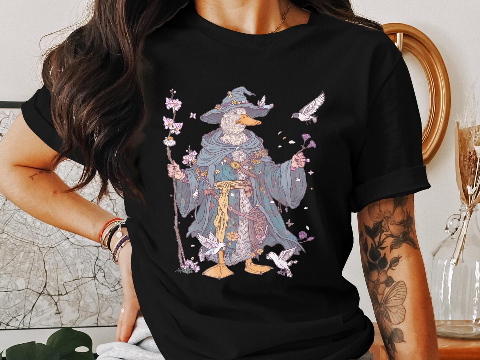 Enchanted Duck Wizard T-Shirt, Cottagecore Animal Shirt, Magic Duck Illustration Tee, Fantasy Forest Creature, Nature Lover Gift 4XL
