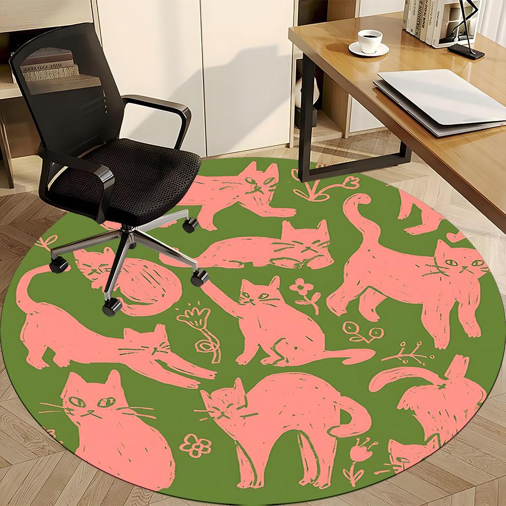 1 Stück Katzenmuster Büro Runder Teppich, Matte Geeignet Für Büro, Unter Bürostühlen Schlafzimmer Wohnzimmer Heimdekoration, Zimmerdeko
