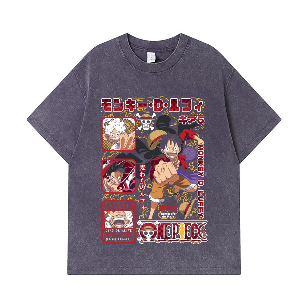 275 GSM Washed T-shirts 100% Cotton One Piece V78 Luffy Print Unisex Heavy Cotton T Shirt