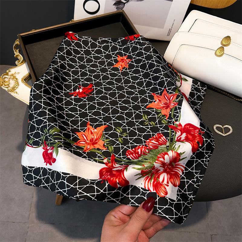 

Роскошные шейные головные платки Имитация шелка Квадратный платок Женский Цветочный принт Шейный платок Банданы Фуляр Повязки для волос Шали Накидки