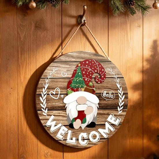 Rustic Wall Decor for Porch DIY Wooden Gnome Welcome Sign Front Door, Hanging Small Balcony with Lanyard, Decorative Plaque Farmhouse Home Entryway