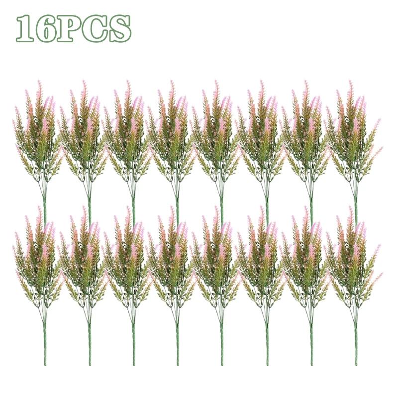 2-16PCS 5 Prong Lavender Artificial Flowers UV Resistant Fake Plant for Outdoor Garden Decor Faux Plastic Flower Home Decoration