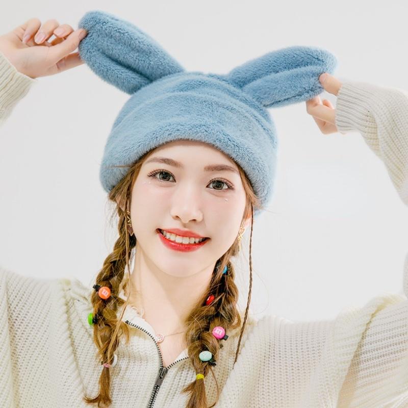 New Rabbit Ear Hat Girls Winter Warm Hat Beret Cute Stretch Plush Hat