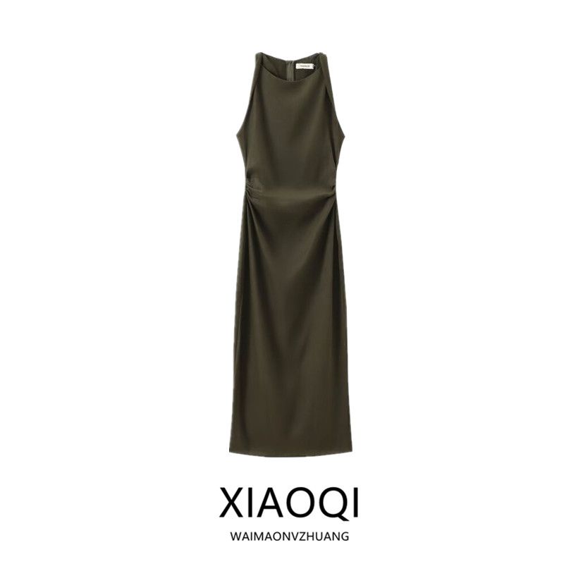 Western Style 2024 Summer New Women Clothes Linen Blend Twisted Armhole Midi Dress 0387071