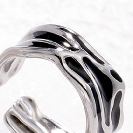 Couple Ring Thin Adjustable Open Band Stainless Steel Texture Minimalist Geometric Design Finger Ring Jewelry Gift